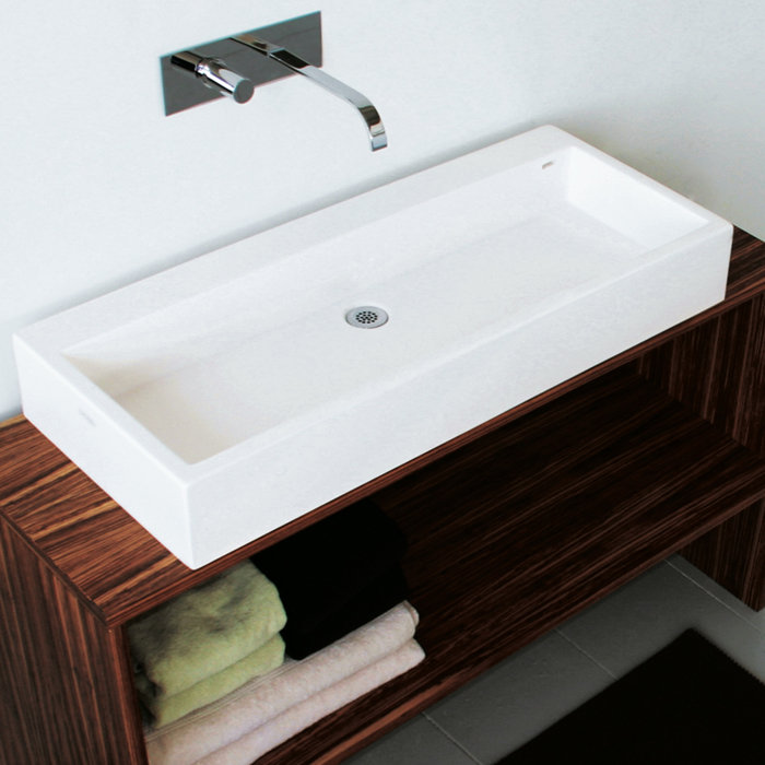 LACAVA Luce 15'' Solid Surface Rectangular Vessel Bathroom Sink with Overflow Wayfair
